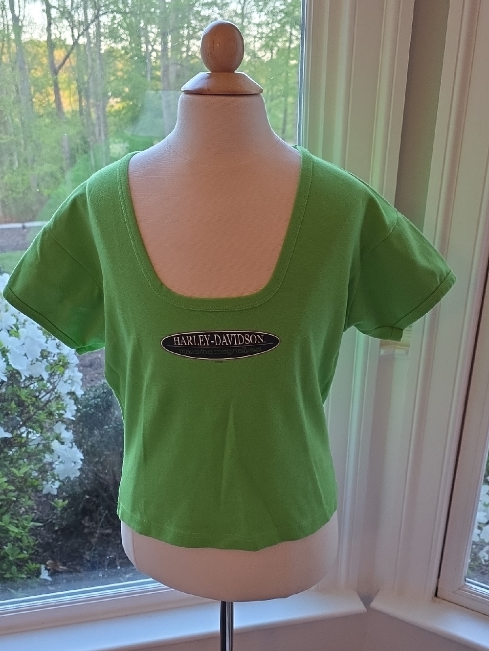Harley-Davidson Lime Green Scoop-Neck Crop Top with Center Logo